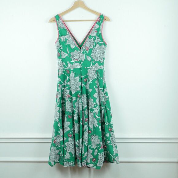 Boden Size 4 Dress Kelly Green A Line Preppy Paisley Spring Country Club Twee - Picture 6 of 7